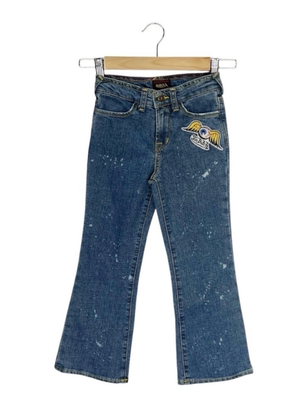 Vintage Von Dutch Bootleg Flare Jeans Kids Size 5 New Blue Patch Y2K Vtg New NWT